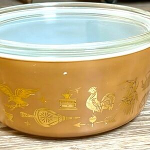 Vintage Early American Cinderella Brown Glass Bowl with lid.